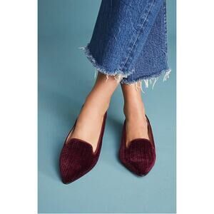 Anthropologie Bisue Ballerinas Flat Women's 40 Burgundy Embossed Smoking Loafer